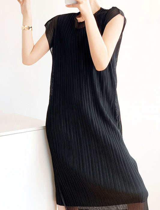 メッシュレース2枚重ねプリーツワンピース　
