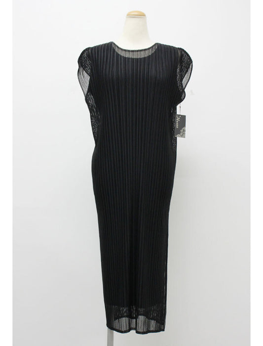 メッシュレース2枚重ねプリーツワンピース　