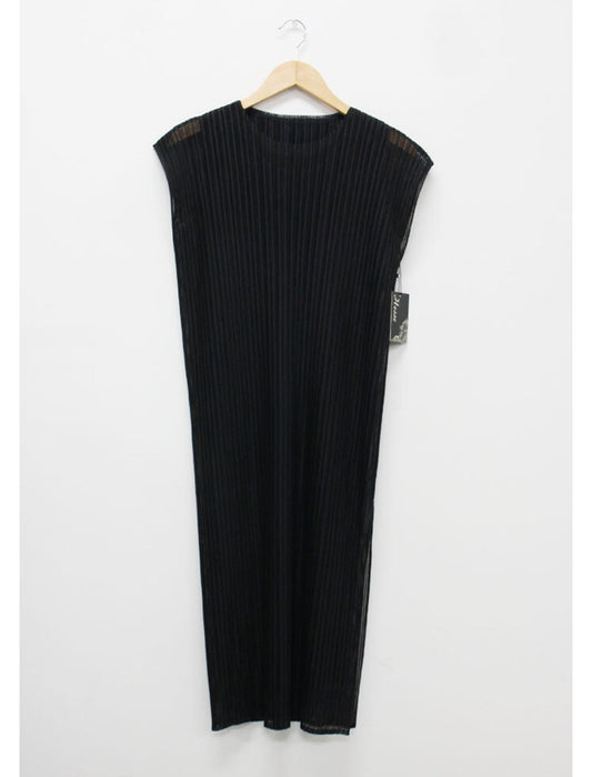 メッシュレース2枚重ねプリーツワンピース　