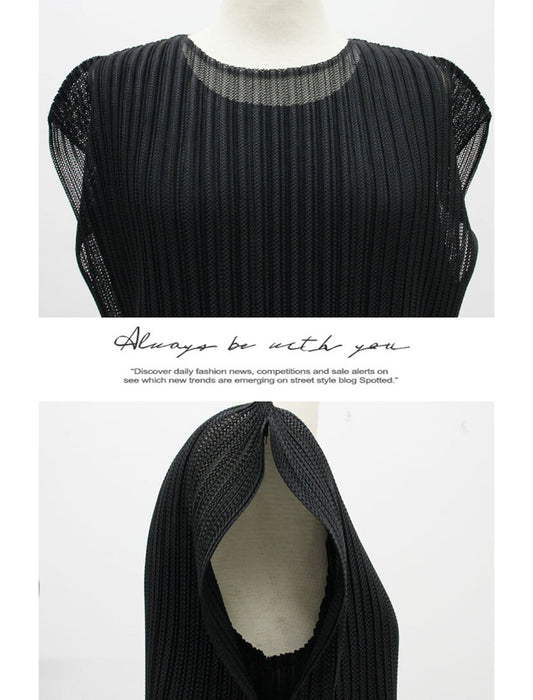 メッシュレース2枚重ねプリーツワンピース　