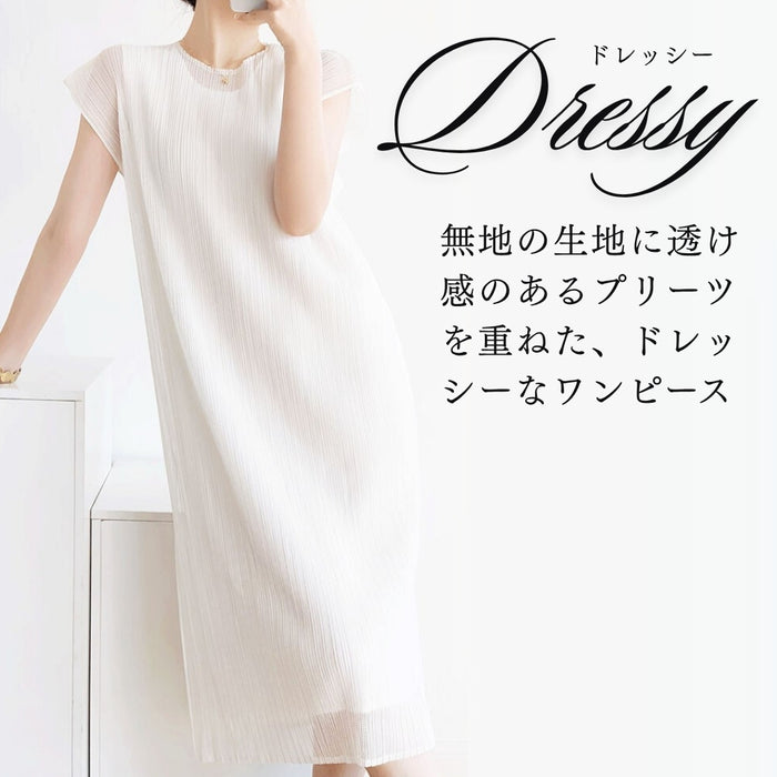 メッシュレース2枚重ねプリーツワンピース　