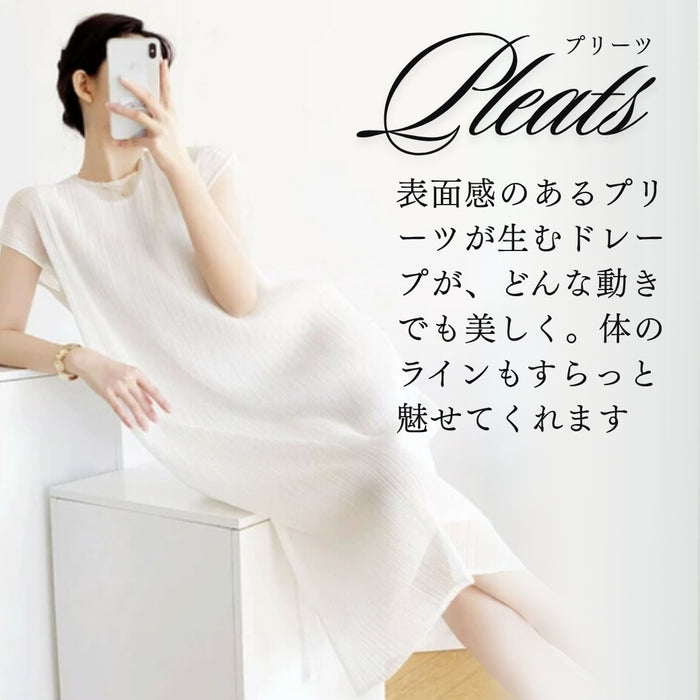 メッシュレース2枚重ねプリーツワンピース　