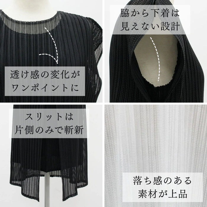 メッシュレース2枚重ねプリーツワンピース　