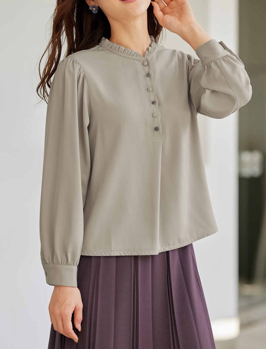 【受注】配色ボタン使いフリル襟ブラウス
