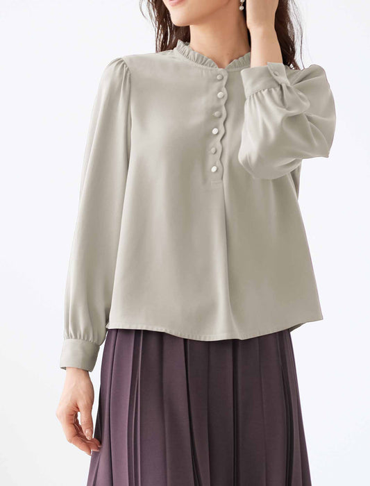 【受注】配色ボタン使いフリル襟ブラウス