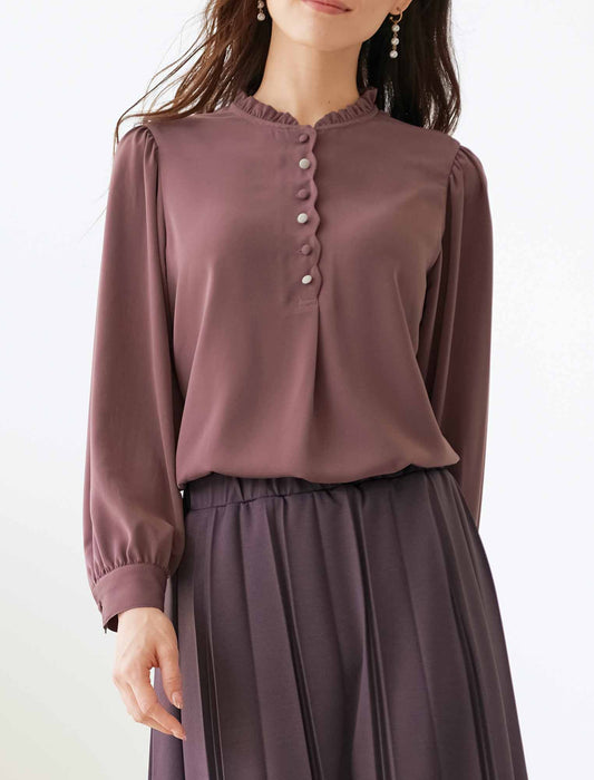【受注】配色ボタン使いフリル襟ブラウス