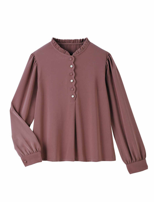【受注】配色ボタン使いフリル襟ブラウス