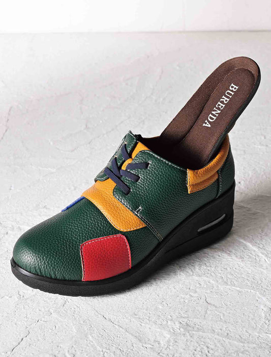 【受注】エアソールゴム紐配色パッチワークウォーキングシューズ　