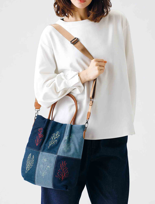【受注】デニムフラワー刺しゅう２WAYショルダートート