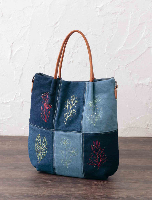 【受注】デニムフラワー刺しゅう２WAYショルダートート