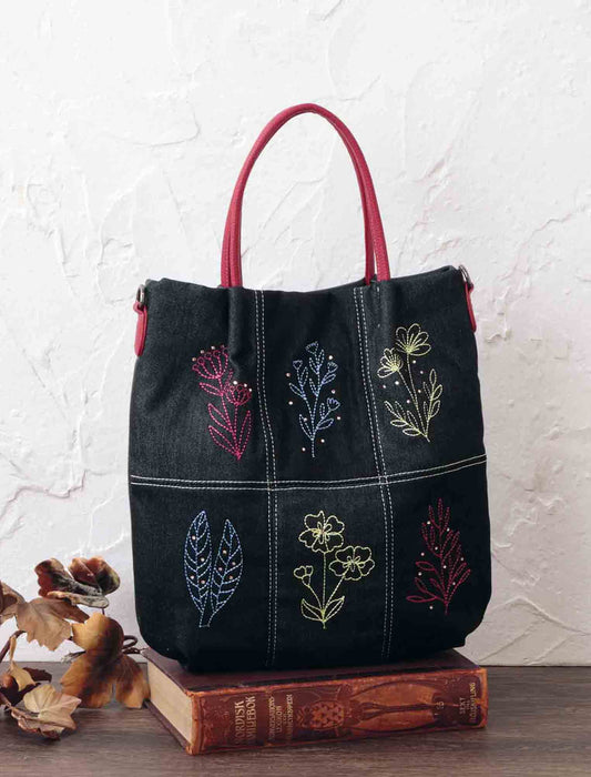 【受注】デニムフラワー刺しゅう２WAYショルダートート