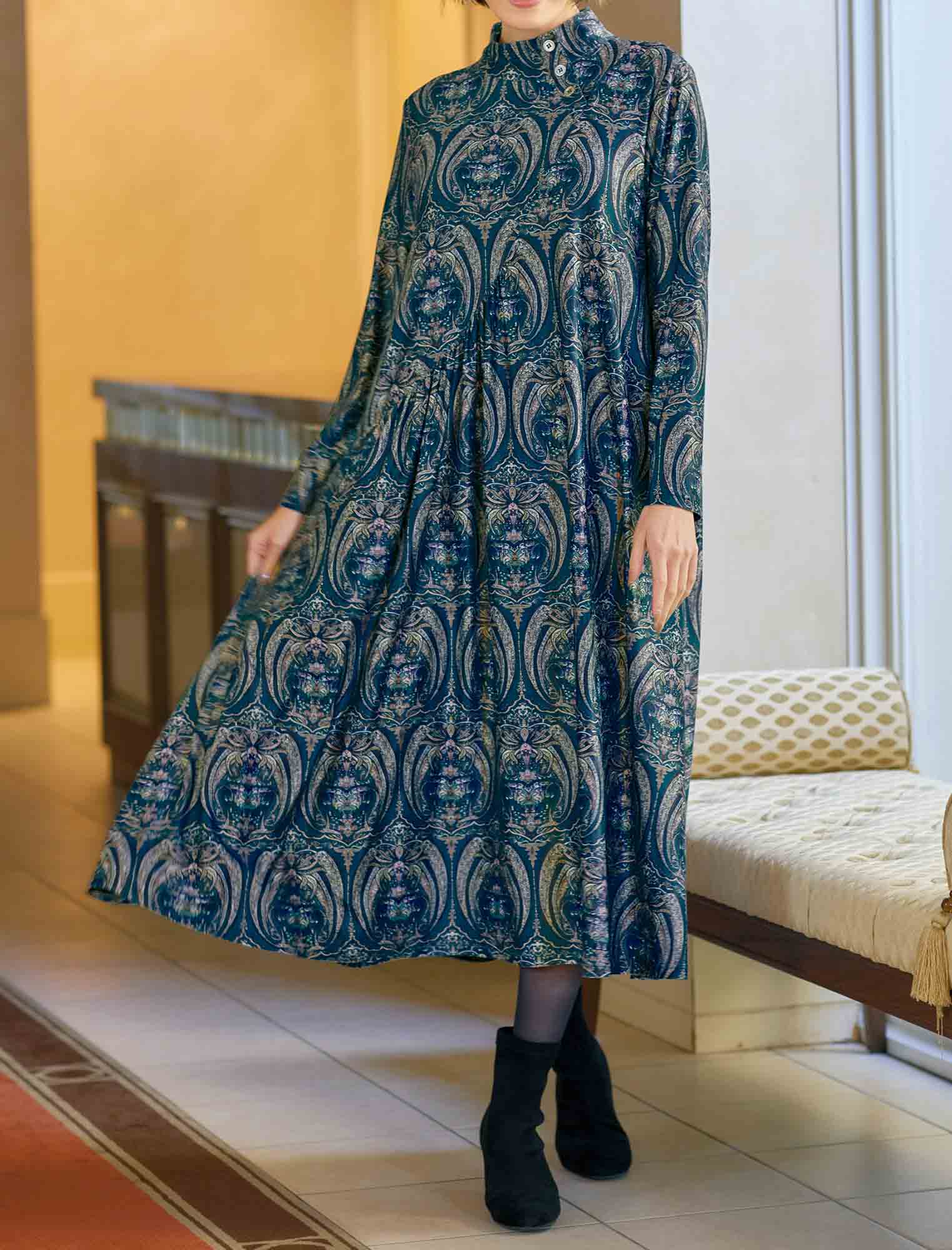 受注】ダマスク柄風ジャージーワンピース | Northmall（ノースモール