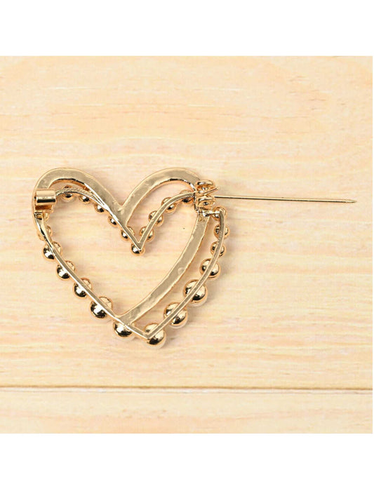 ダブルハートラインストーンパールブローチ