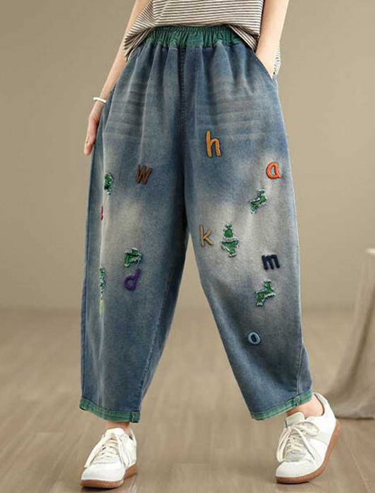 アルファベットロゴデザインデニムパンツ