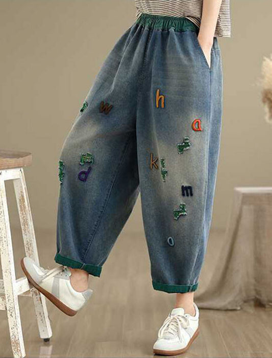 アルファベットロゴデザインデニムパンツ