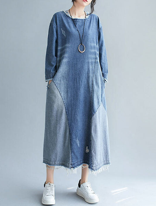 カットオフリメイク風デニムロングワンピース