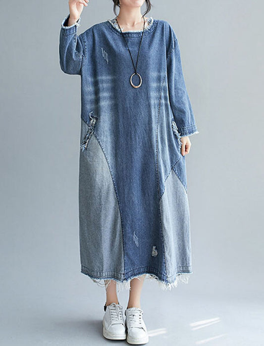カットオフリメイク風デニムロングワンピース