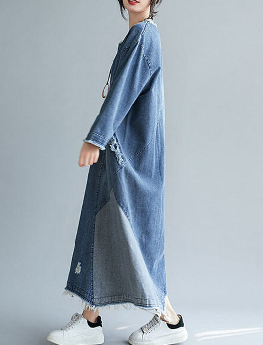 カットオフリメイク風デニムロングワンピース