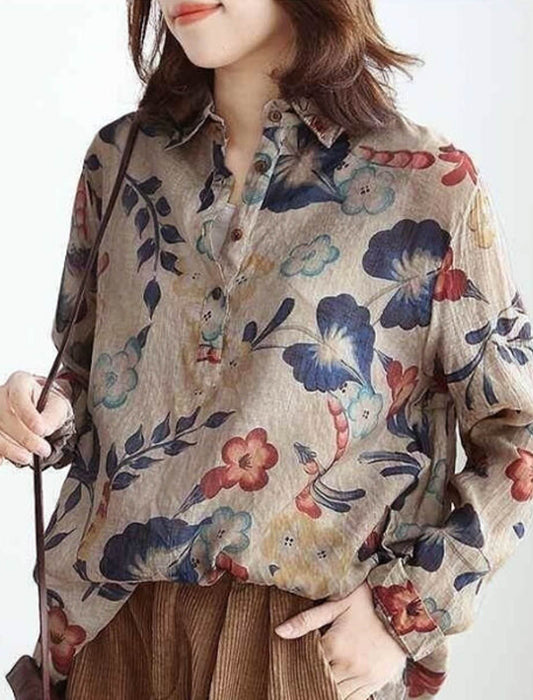 アンティークフラワープリント柄オーバーシャツ