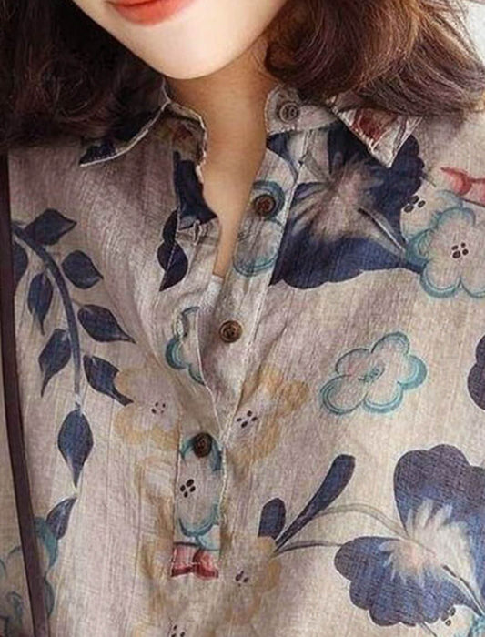 アンティークフラワープリント柄オーバーシャツ