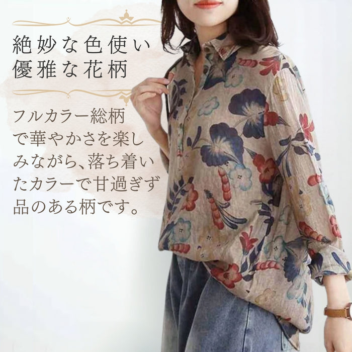 アンティークフラワープリント柄オーバーシャツ