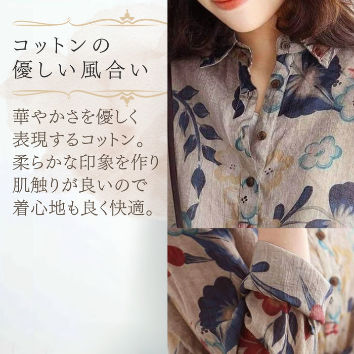アンティークフラワープリント柄オーバーシャツ