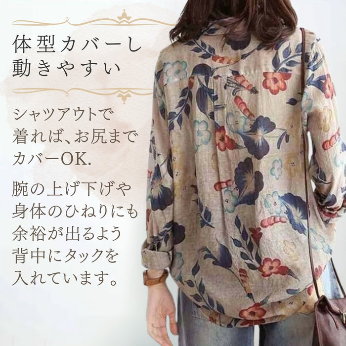 アンティークフラワープリント柄オーバーシャツ