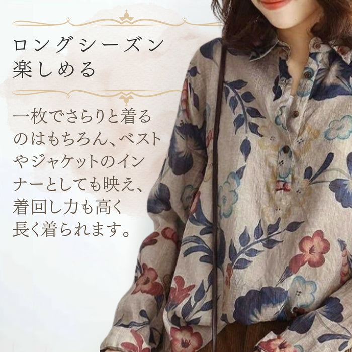 アンティークフラワープリント柄オーバーシャツ