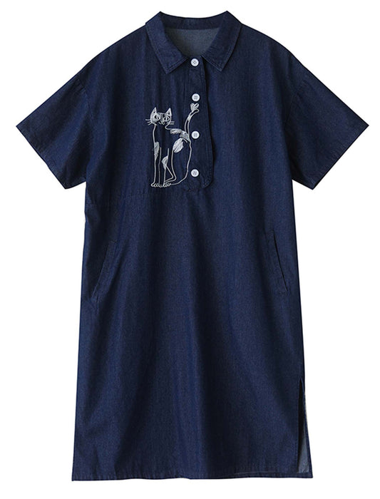 ゆったりネコモチーフ付きワンピース