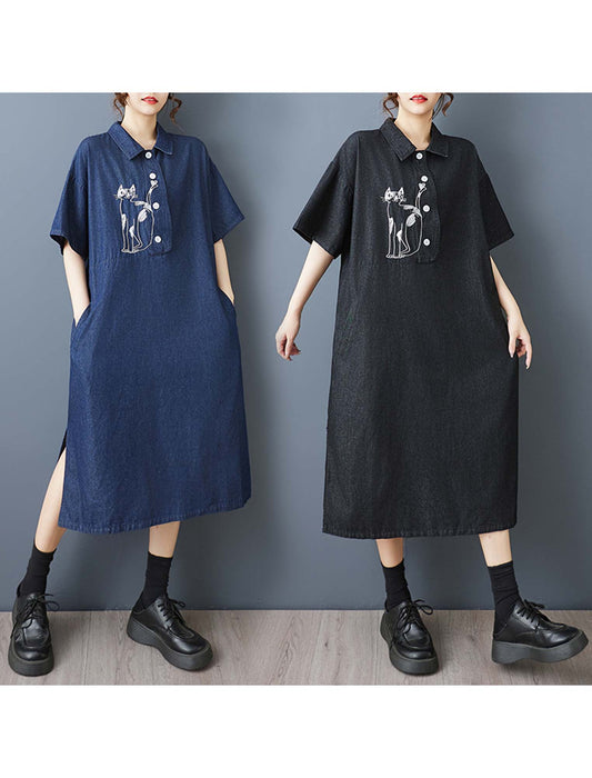 ゆったりネコモチーフ付きワンピース