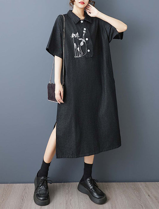 ゆったりネコモチーフ付きワンピース