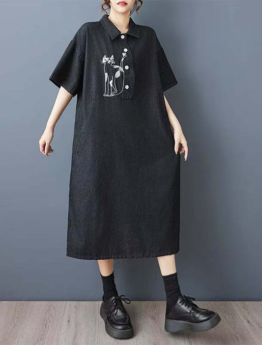 ゆったりネコモチーフ付きワンピース