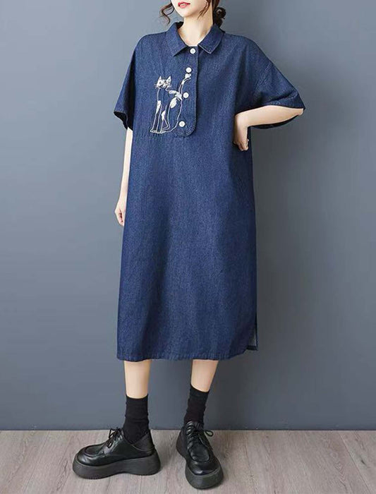 ゆったりネコモチーフ付きワンピース