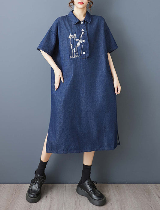 ゆったりネコモチーフ付きワンピース