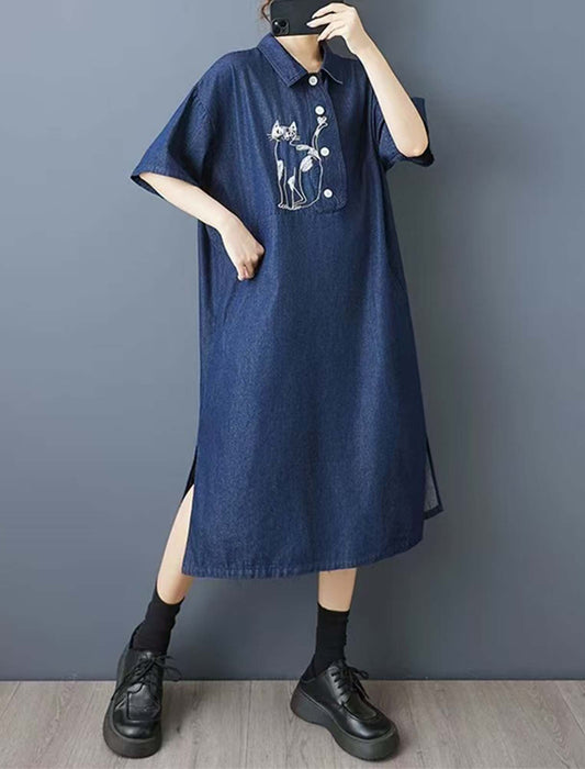 ゆったりネコモチーフ付きワンピース