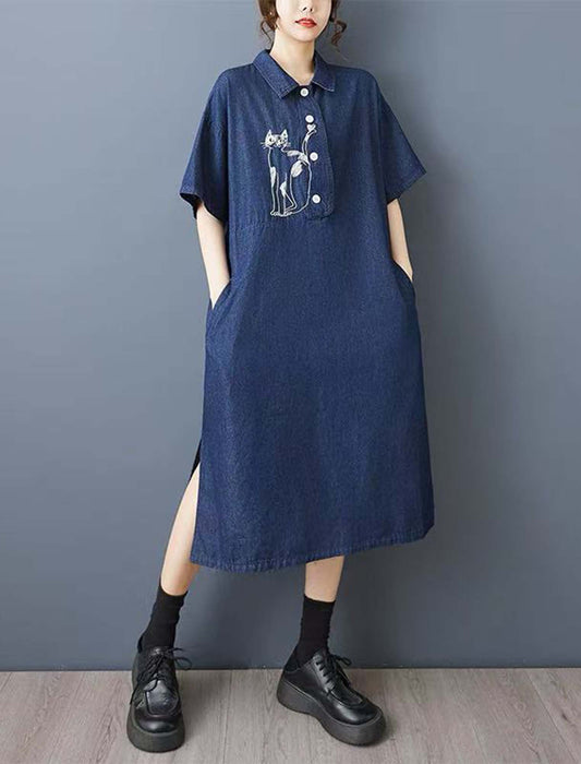 ゆったりネコモチーフ付きワンピース