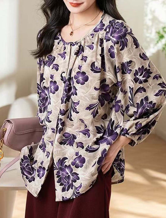 アウターにもなるフラワープリントブラウス