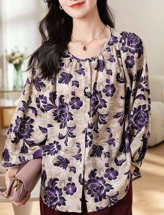 アウターにもなるフラワープリントブラウス