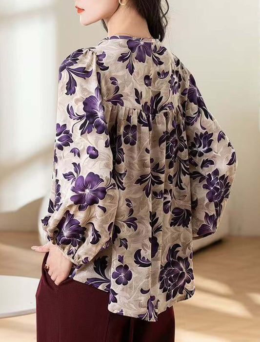 アウターにもなるフラワープリントブラウス