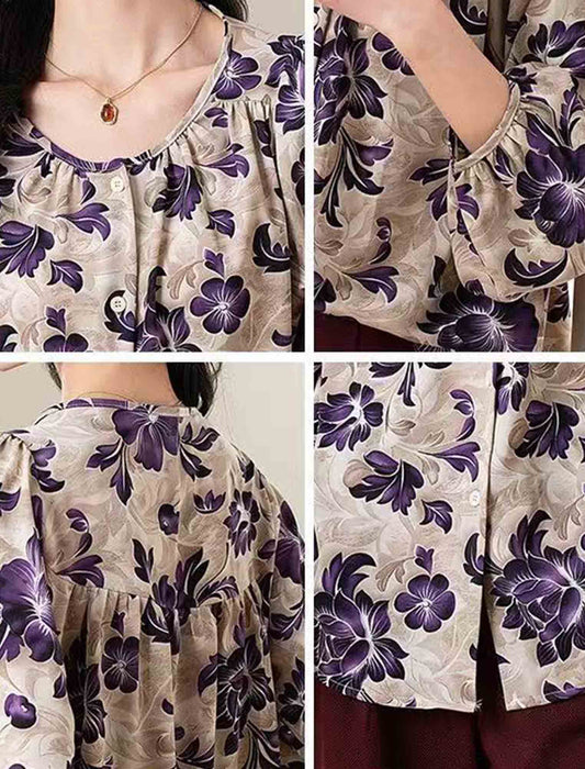 アウターにもなるフラワープリントブラウス