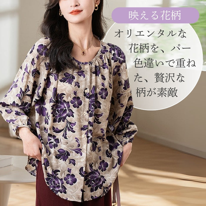 アウターにもなるフラワープリントブラウス