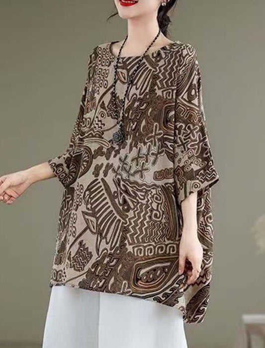 ボタニカルチュニック丈ブラウス