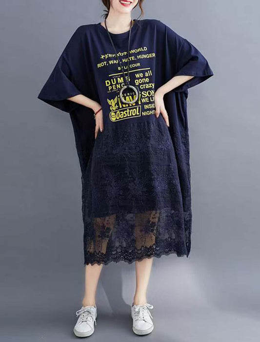 レース切り替えデザインカジュアルワンピース　