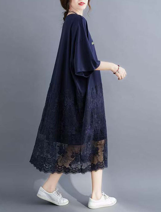 レース切り替えデザインカジュアルワンピース　