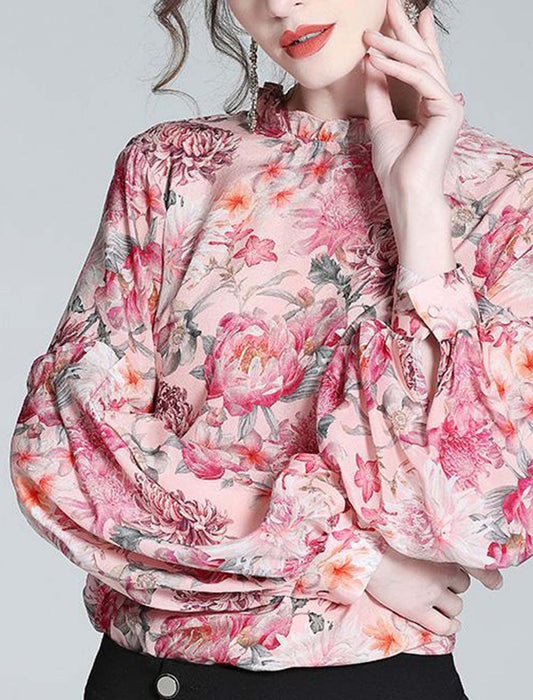 エレガントフラワープリントブラウス　