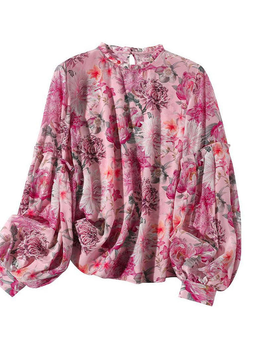 エレガントフラワープリントブラウス　