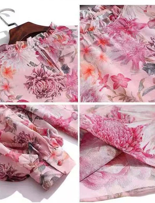 エレガントフラワープリントブラウス　