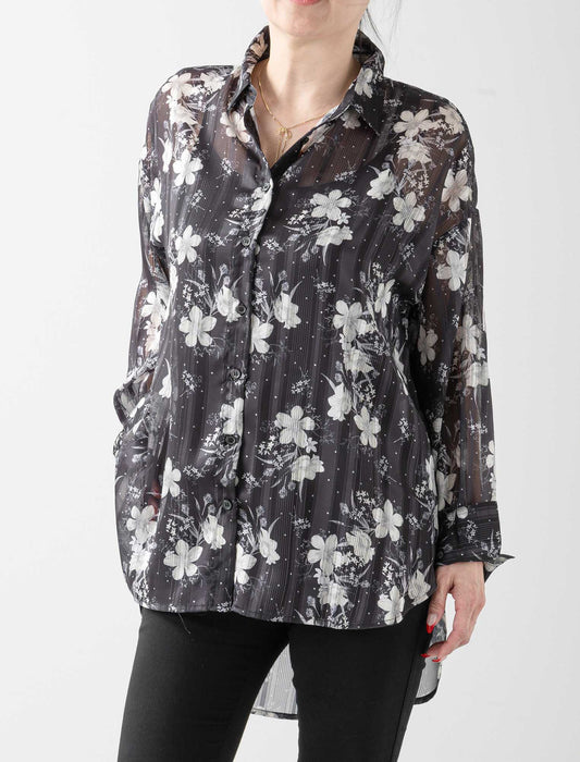 ＜Northmallオリジナル＞エレガントシアーフラワーチュニック丈ブラウス
