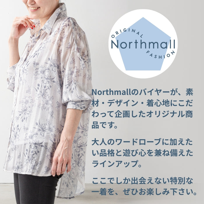 ＜Northmallオリジナル＞エレガントシアーフラワーチュニック丈ブラウス