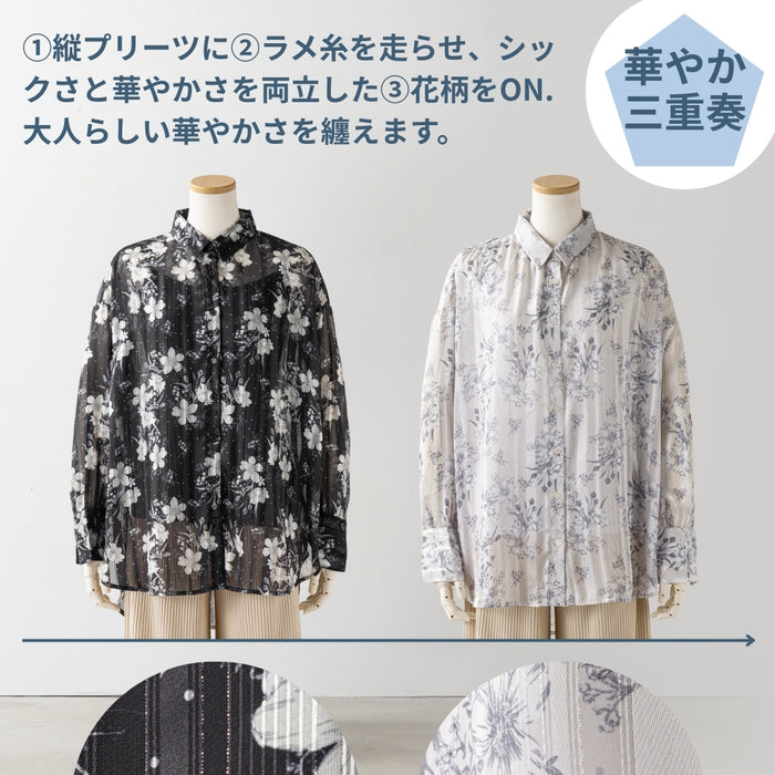 ＜Northmallオリジナル＞エレガントシアーフラワーチュニック丈ブラウス